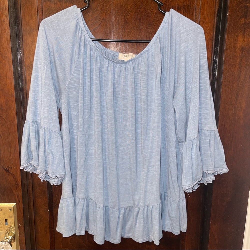 Light Blue Wide Collared Blouse